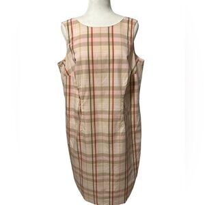 August Max Woman Plaid Checked Sheath Dress Size 12W 100% Cotton Preppy Classic